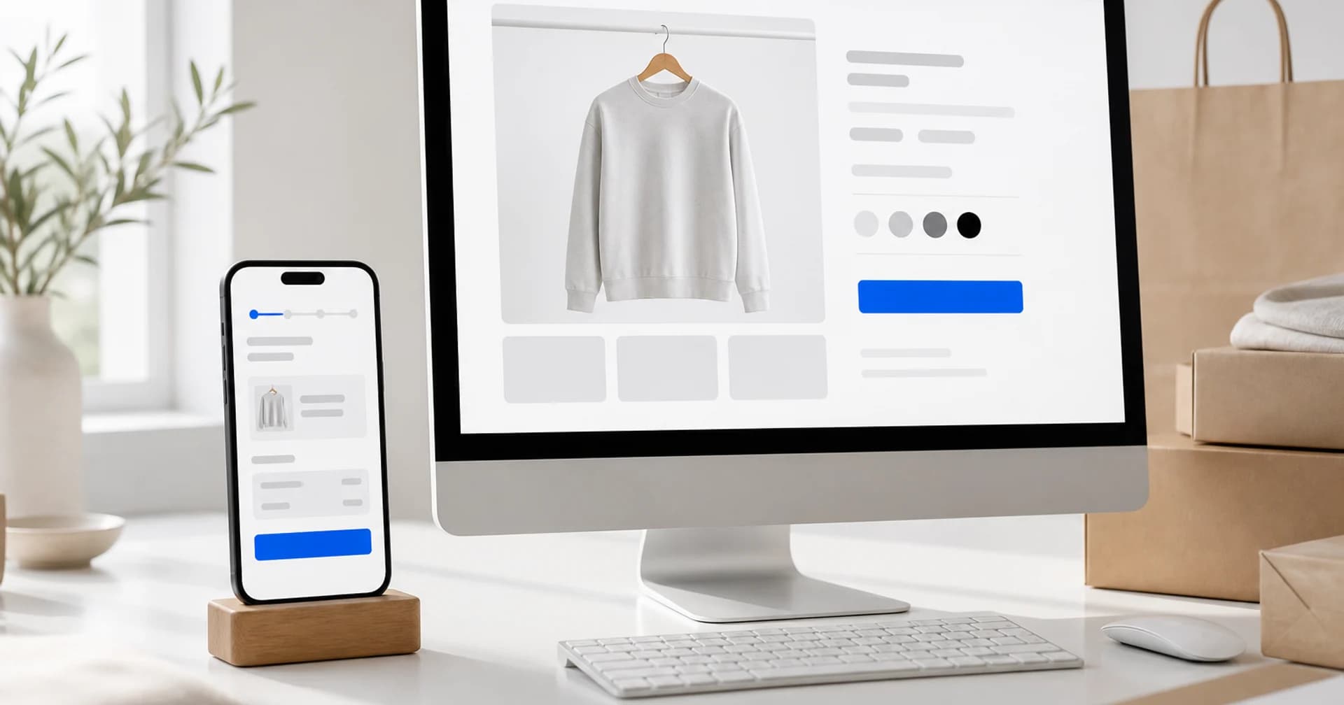 D2C ecommerce storefront and checkout on desktop and mobile